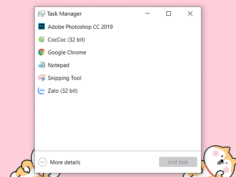 Chế độ xem đơn giản của Task Manager